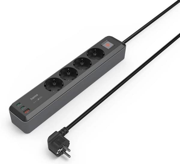 Hama strömlist 4 utgångar Schuko 1,4 m 2x USB-C/A PD 65W