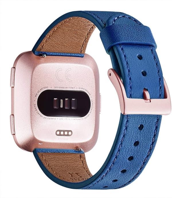 URREM TIL Fitbit Versa/Versa 2/LITE/SE BLÅ ÆGTE LÆDER