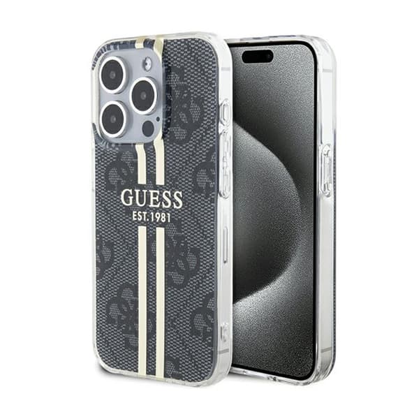 Guess IML 4G Guldstribet - iPhone 15 Pro Etui (Sort)