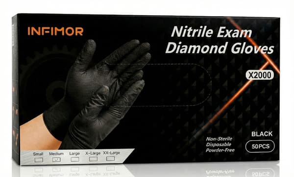 Nitrilhandsker M Sorte Stærke 50 stk. Diamantstruktur Skridsikre