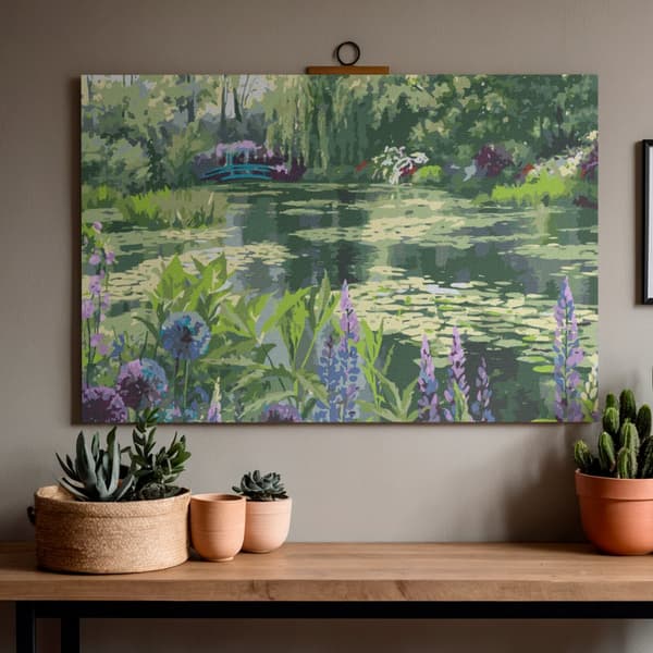 Mal efter tal-billede med ramme Monets have i Giverny 50x70 cm