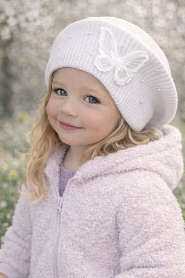 Flickbasker 46-50 hatt fjärilspärlor elegant VÅRVIT