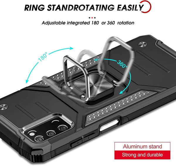 ETUI TIL SAMSUNG GALAXY A03s SORT ARMOR RING 2X HÆRDET GLAS