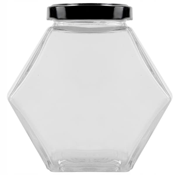12x sekskantede dekorative krukker 380 ml marmeladekrydderier