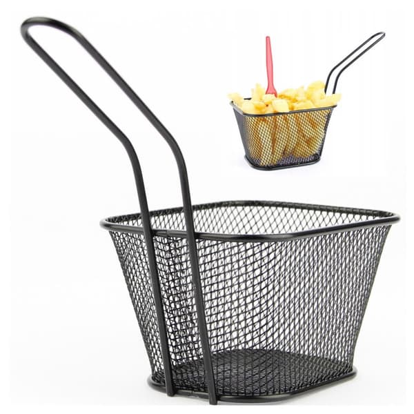 SERVERINGSKURV TIL POMMES FRITES OG SNACKS MINI STÅLKURV SORT