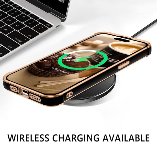 ETUI TIL APPLE IPHONE 14 PRO SORT GULD HJERTE HOLDBART A2890