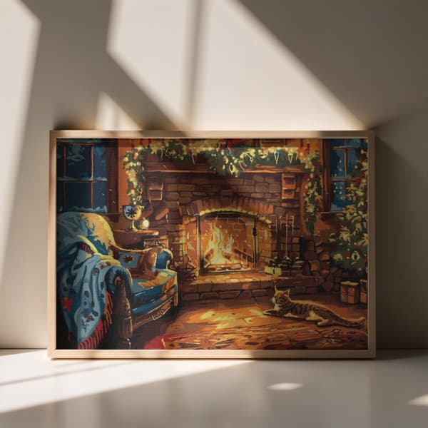 Måla efter nummer-bild med ram Julkamin 70x50 cm