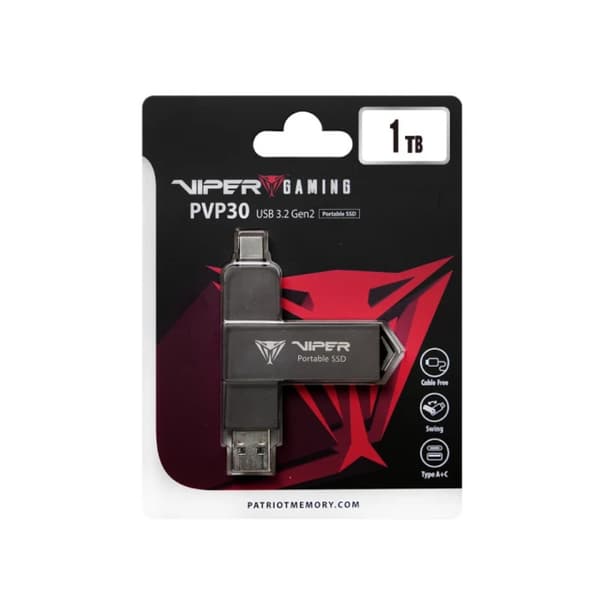 Patriot PVP30 1TB SSD, 1000MB/s, USB 3.2, Sort