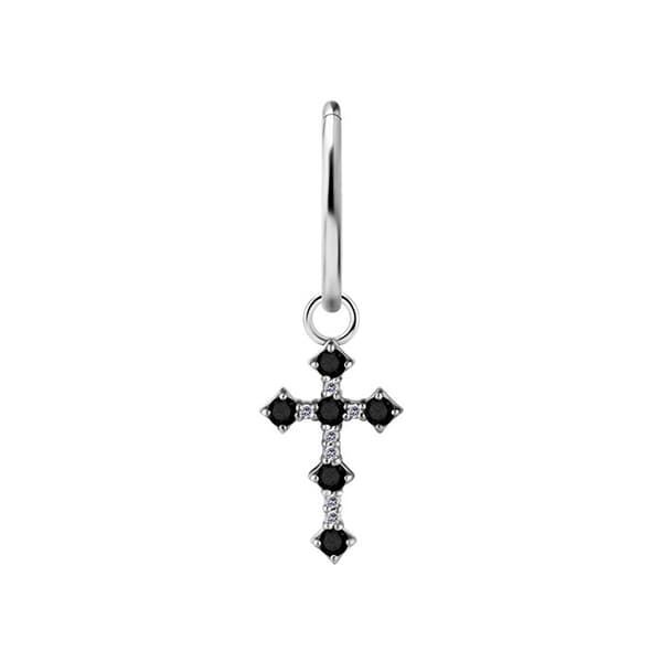 Charms - CoCr NF - sølvkors med sorte zirkoner - D-035