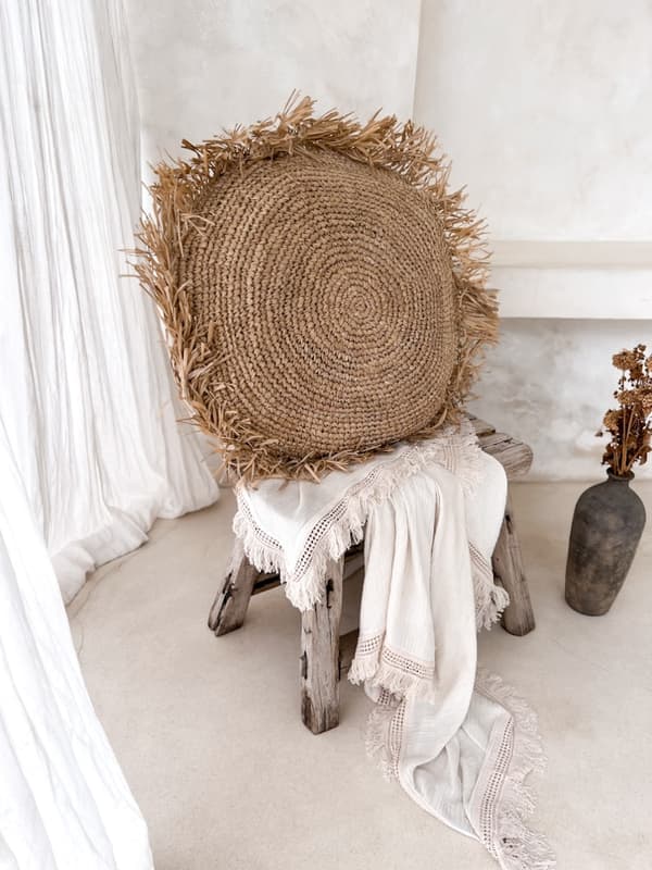 Pudebetræk med raffia rund L 60x60