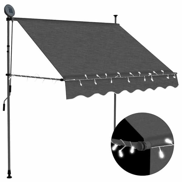 vidaXL Manuell utfällbar markis med LED-ljus, 200 cm, antracit