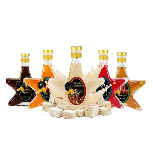 5x Flaskor STAR 200ml JULDEKORERADE flaskor för jultinkturer