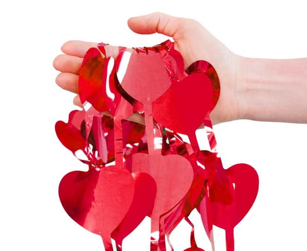 Rød metallisk hjerte gardin valentinsdag 2x1m