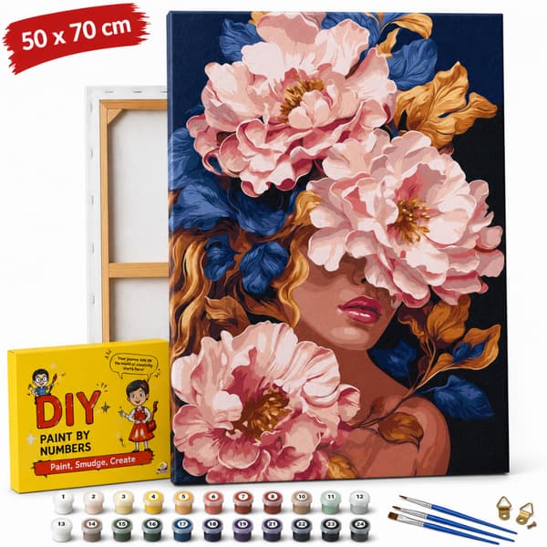 Mal efter nummer billede med ramme Blomstervedhæng 50x70 cm