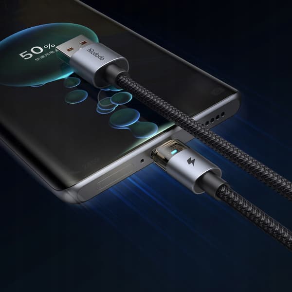 MCDODO KAAPELI USB-A USB-C PIKALATAUS USB TYPE C 6A 100W 1M LED MUSTA
