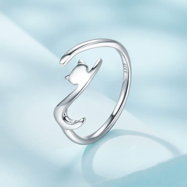 Silver universalring, kattunge med lång svans, silver 925