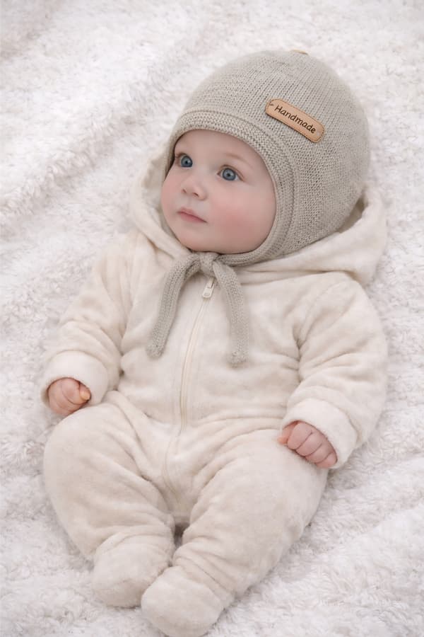 BABYMÖSSA 34-36 KNUT TÄCKER ÖRONEN VÅR HÖST LJUSBEIGE