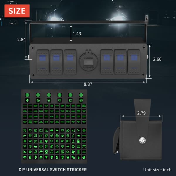 6-vejs vippepanel med dobbelt USB QC3.0 lader