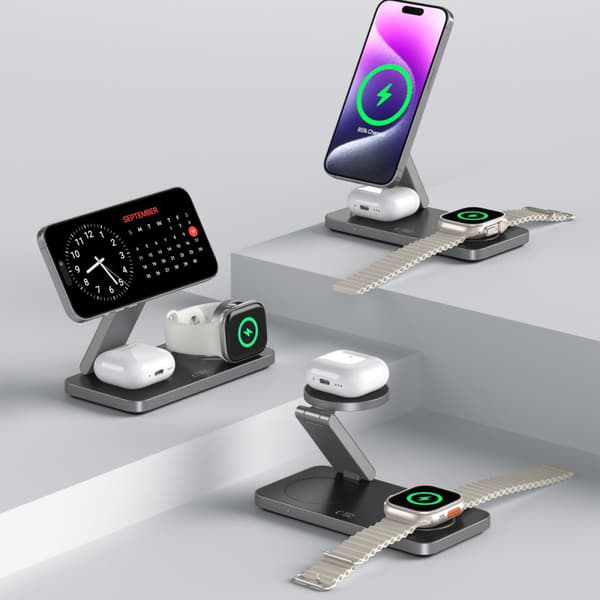 TECH-PROTECT QI15W-A47 3-i-1 magnetisk Magsafe trådlös laddare svart