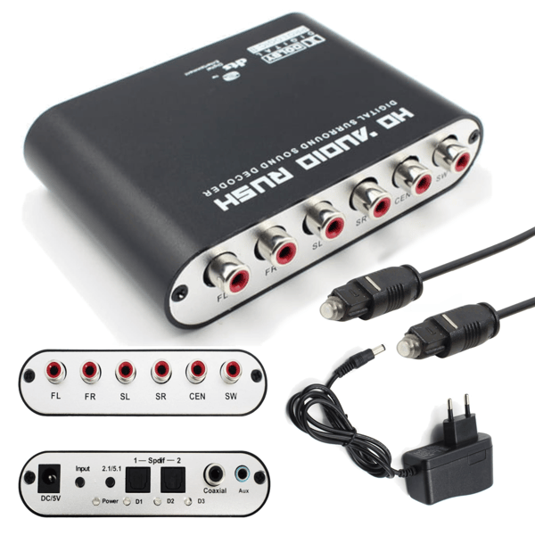 Optisk TOSLINK Audio Lyd Konverter Decoder til DTS/AC3 5.1 + kabel