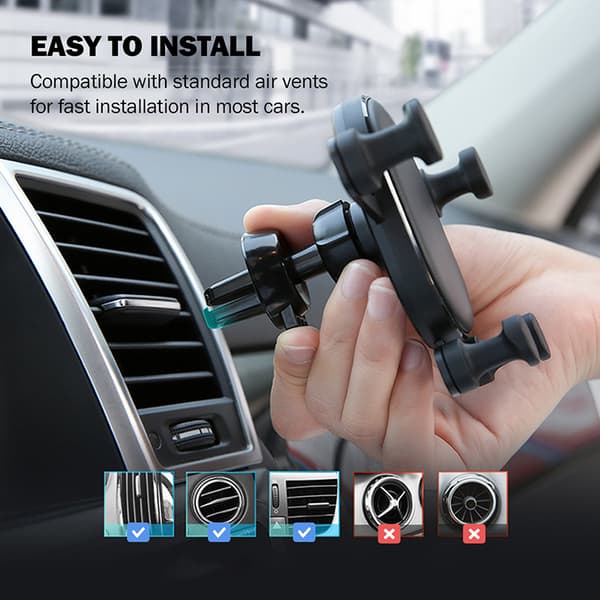 Crong Gravity Auto-Lock -autoteline - Gravity-autoteline 4,7"-6,5" puhelimille (musta)