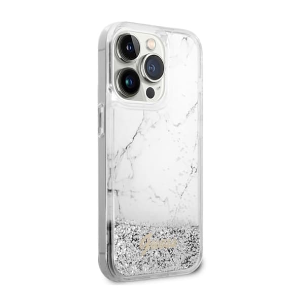 Guess Liquid Glitter Marble - iPhone 14 Pro Max-skal (vitt)
