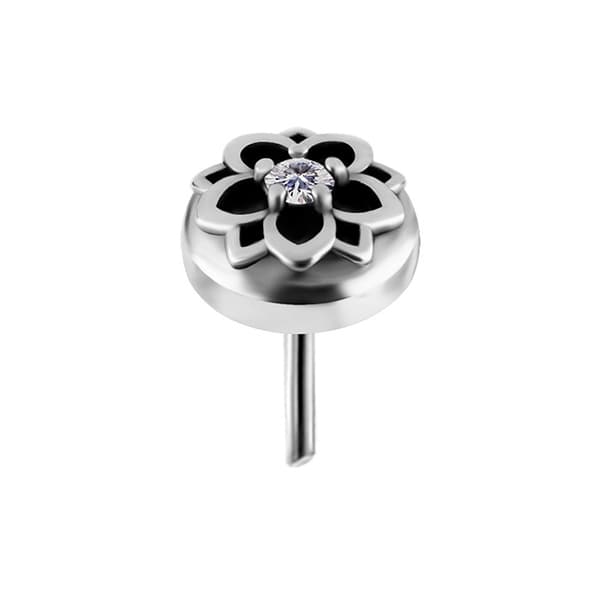 Trycklock - blomma med vit zirkon - CoCr NF - silver - PI-020