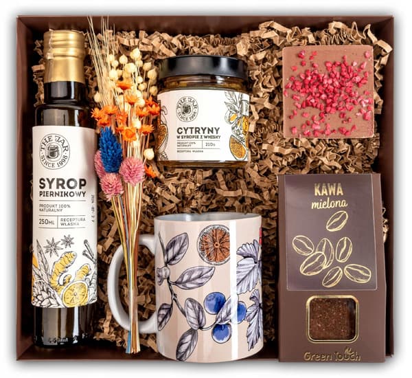 Gavekurv Sæt Kaffe Sirup Krus Æske