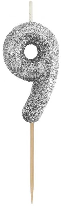 Piker Stearinlys Nummer 9 NI Sort Glitter