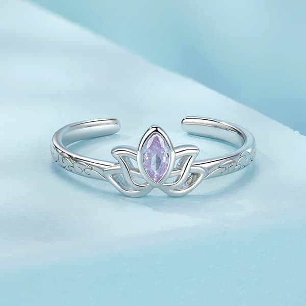 Justerbar silverring med lotusblomma i 925 silver