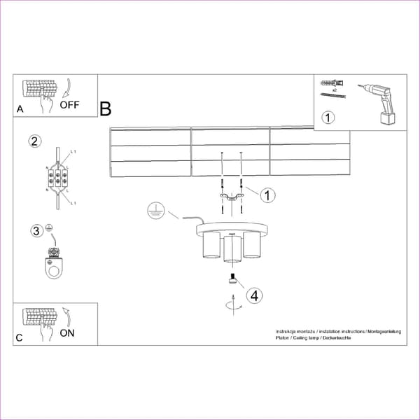 Loftlampe Lagos 3 GU10 sort Sollux SL.1466