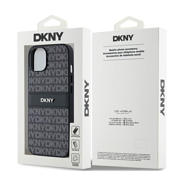 DKNY Læder Mono Stripe & Metal Logo - iPhone 15 Plus / 14 Plus Cover (Sort)
