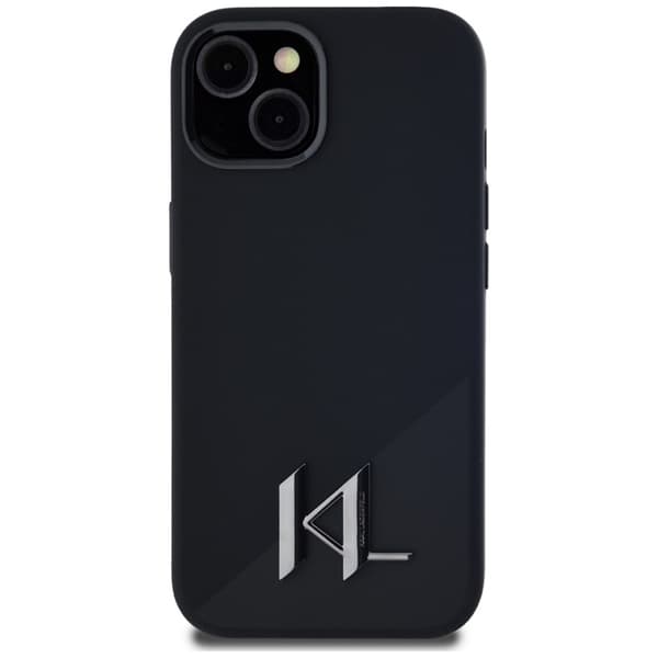 Karl Lagerfeld Silicone Shadow Metal Initial MagSafe - Etui til iPhone 15 (Sort)