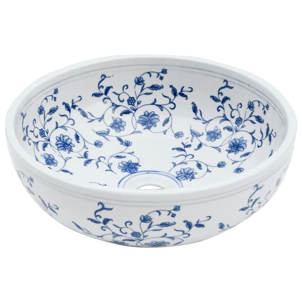 vidaXL bordvask hvid og blå rund 41x14 cm