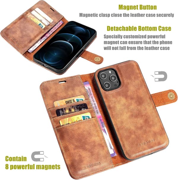 2-i-1-cover til Apple iPhone 13 Pro Max 6,7" brunt PU-læder bagsideklap