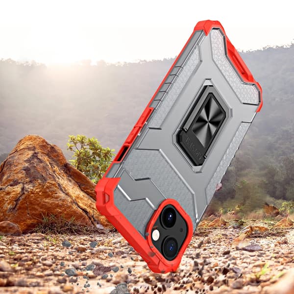 Crystal Ring Case pansret hybrid cover + magnetisk holder iPhone 13 rød