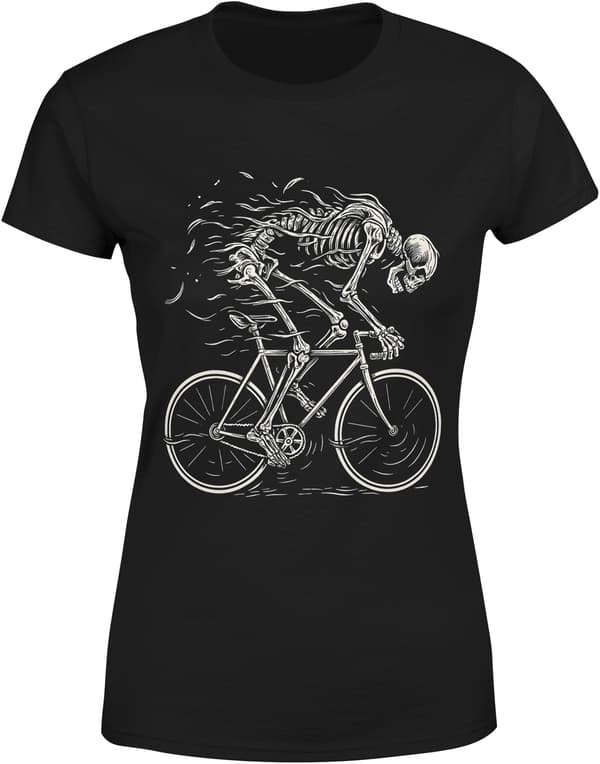 Cykel-T-shirt för kvinnor, cykelpresent, skelettskalle, L