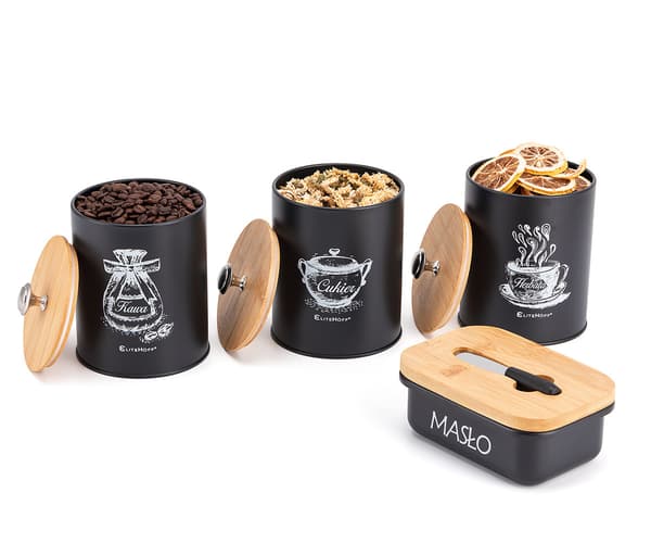SET MED 3 KÖKSBEHÅLLARE OCH SMÖRFAT E-6057