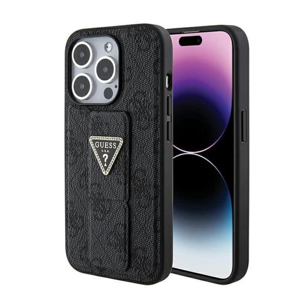 Guess Grip Stand 4G Triangle Strass Logo - iPhone 15 Pro Max cover (sort)