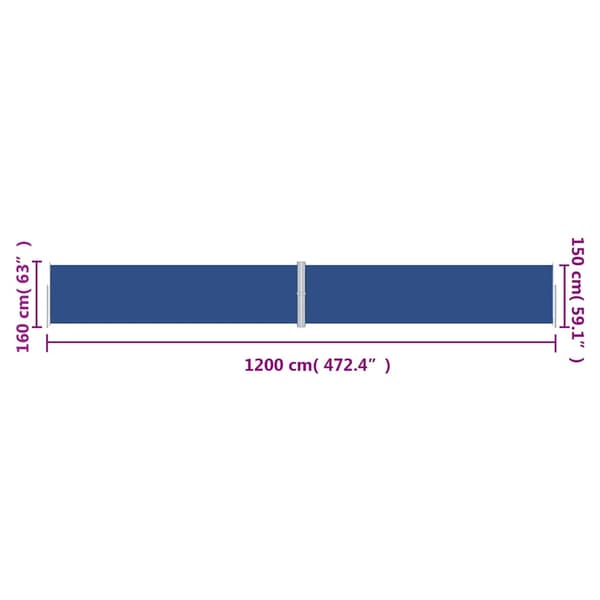 vidaXL udtrækkelig sidemarkise blå 160x1200 cm