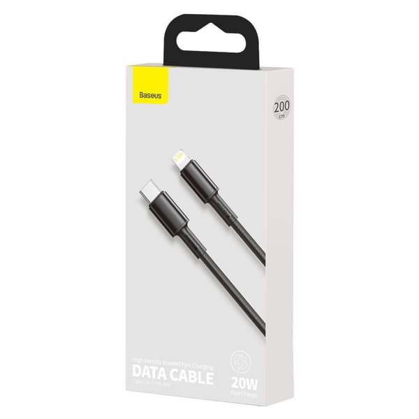 Baseus Högdensitetsflätad USB-C till Lightning-kabel, 20W, 5A, PD, 2m (svart)