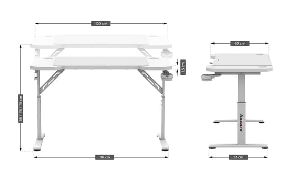 Huzaro Hero 2.6 højdejusterbart gamingbord