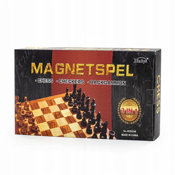 Skakspil, dam, backgammon, 3 i 1, træ, magnetisk, Be-active.pl