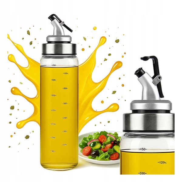 2x Glasflaskedispenser 500 ml med skala til olivenolie, saucer, eddike