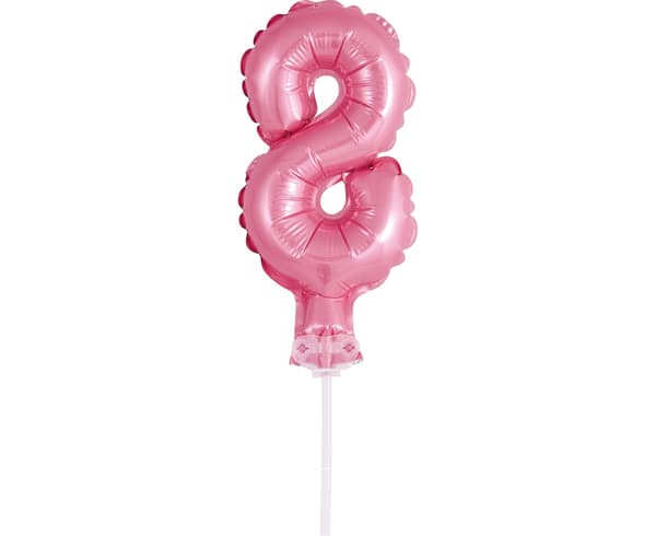 Folioilmapallo kakkuun Numero 8 vaaleanpunainen 1 kpl.