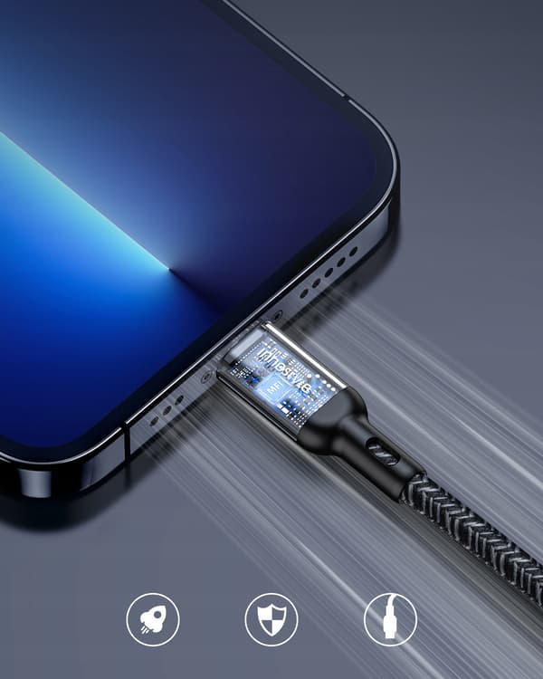 INNOSTYLE POWERFLEX USB LIGHTNING MFI HURTIGOPLADNINGSKABEL TIL IPHONE KEVLAR 2M SORT