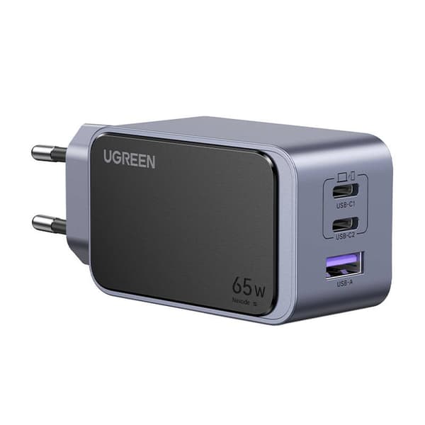 Ugreen Nexode Air 65W Vægoplader, USB + 2x USB-C (Grå)