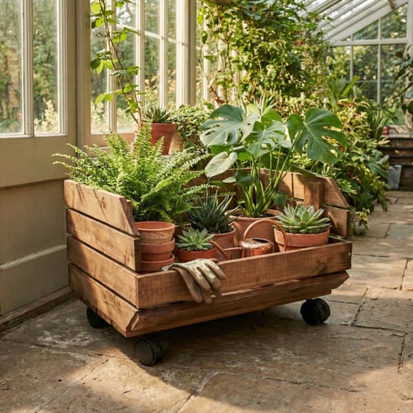 Mobil låda på hjul brun 37x30x28 cm modulär container | GoodFreshDecor