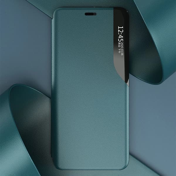 Eco Leather View Case elegant flipfodral med stativfunktion iPhone 13 Pro Max blå