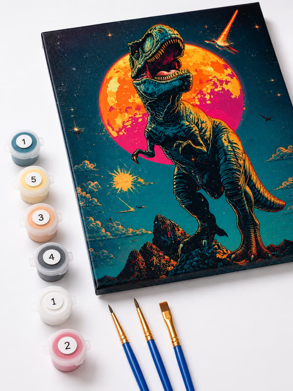 Maleri efter tal med ramme Billeder til maleri - T-Rex æra 40x50 cm
